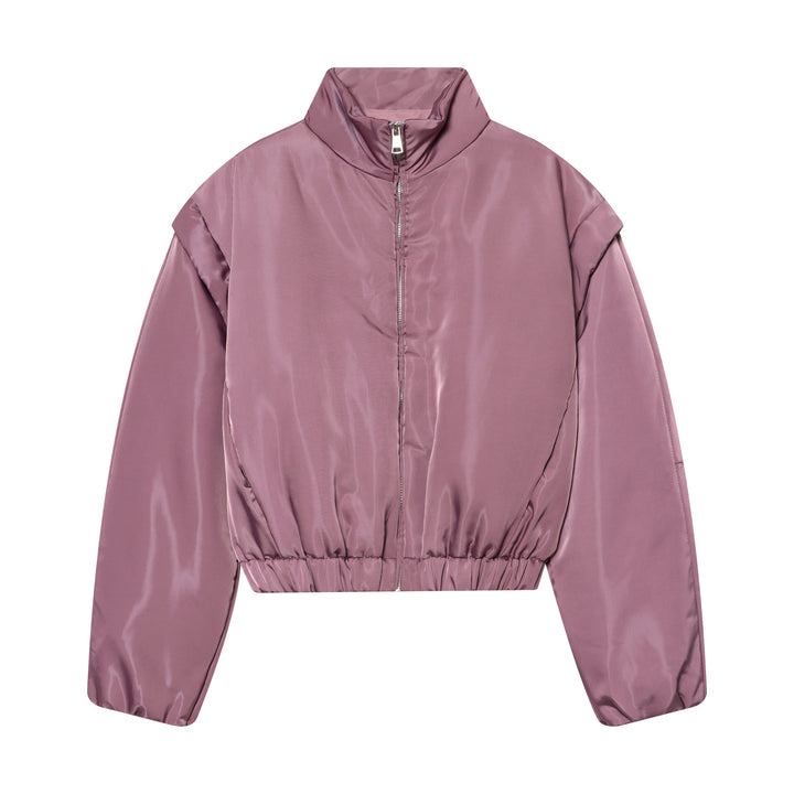 Damen Kurze gesteppte Cropped-Übergangsjacke mit Stehkragen, wattierter Fütterung und elastischem Saum Drune