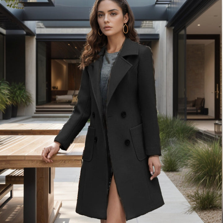 Damen Langer Chesterfield-Mantel aus Wollmix mit taillierter Passform und Seitentaschen Drune