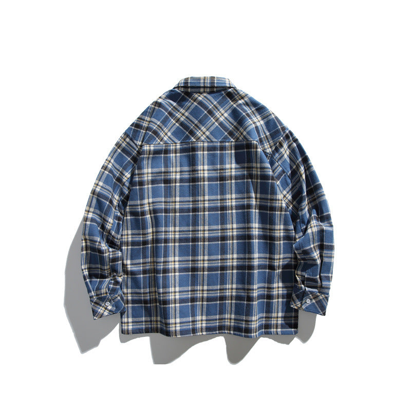 Herren Karierte Overshirt-Jacke aus flauschigem Baumwollmix mit aufgesetzten Brusttaschen Drune