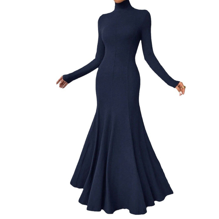 Damen figurbetontes Rollkragen-Maxikleid mit Meerjungfrauen-Silhouette, langen Ärmeln und formendem Stretch-Jersey Drune