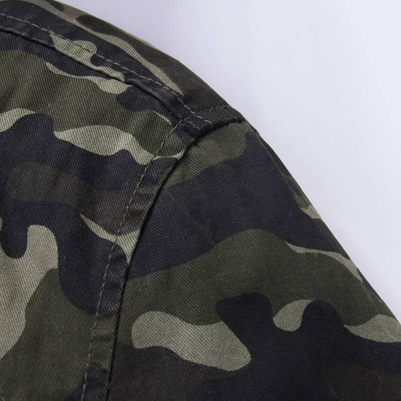 Herren leichte Camouflage Feldjacke mit Kapuze, Kordelzug und Multifunktions‑Taschen Drune