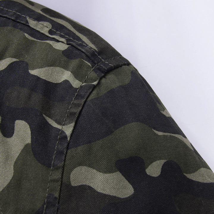Herren leichte Camouflage Feldjacke mit Kapuze, Kordelzug und Multifunktions‑Taschen Drune