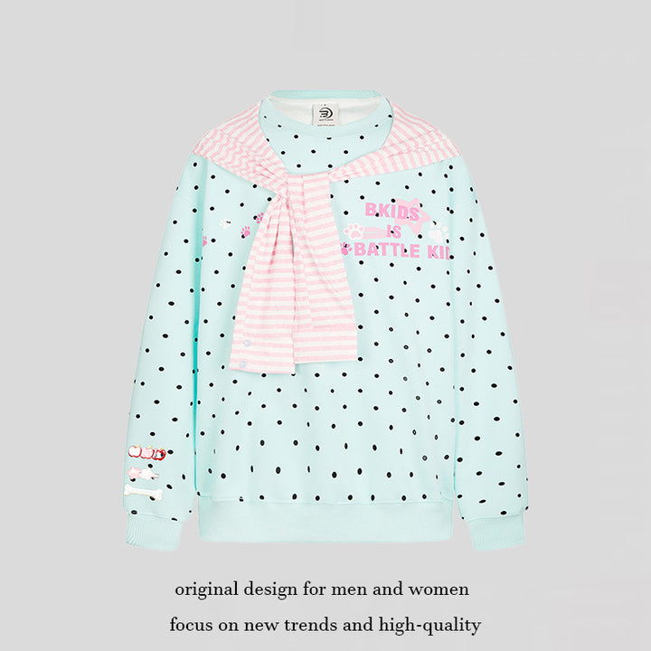 Damen Oversize-Sweatshirt mit Pünktchenmuster, integrierter Streifen-Schalapplikation und Badge-Details Drune