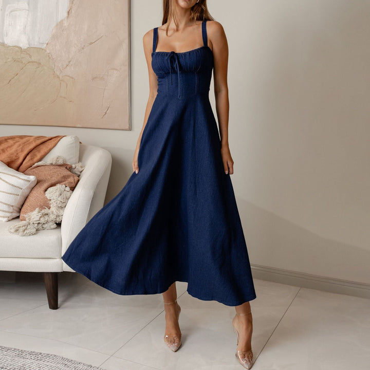 Damen Midikleid mit Bindegürtel und schwingendem Rock Drune
