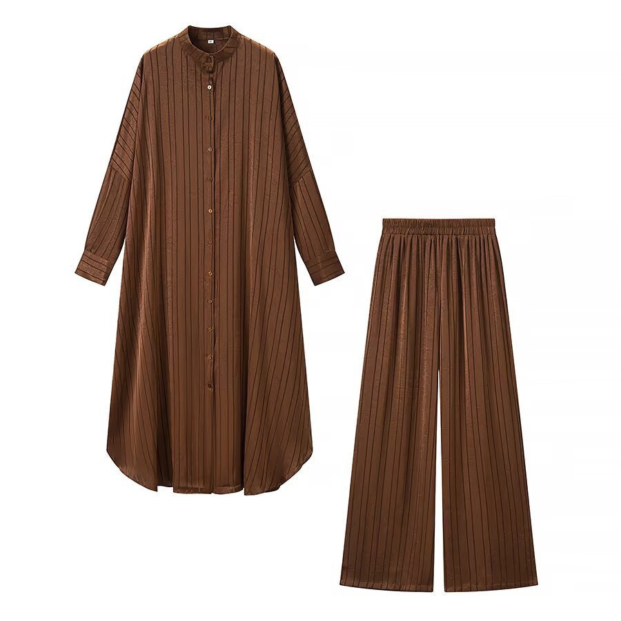Damen Maxikleid im Plissee-Kaftanstil mit Oversize-Ärmeln und Knopfleiste Drune