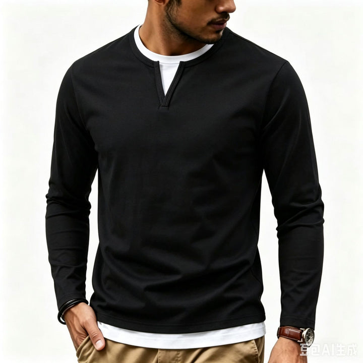 Herren Langarmshirt mit Schlitzkragen und schmaler Komfort-Passform Drune