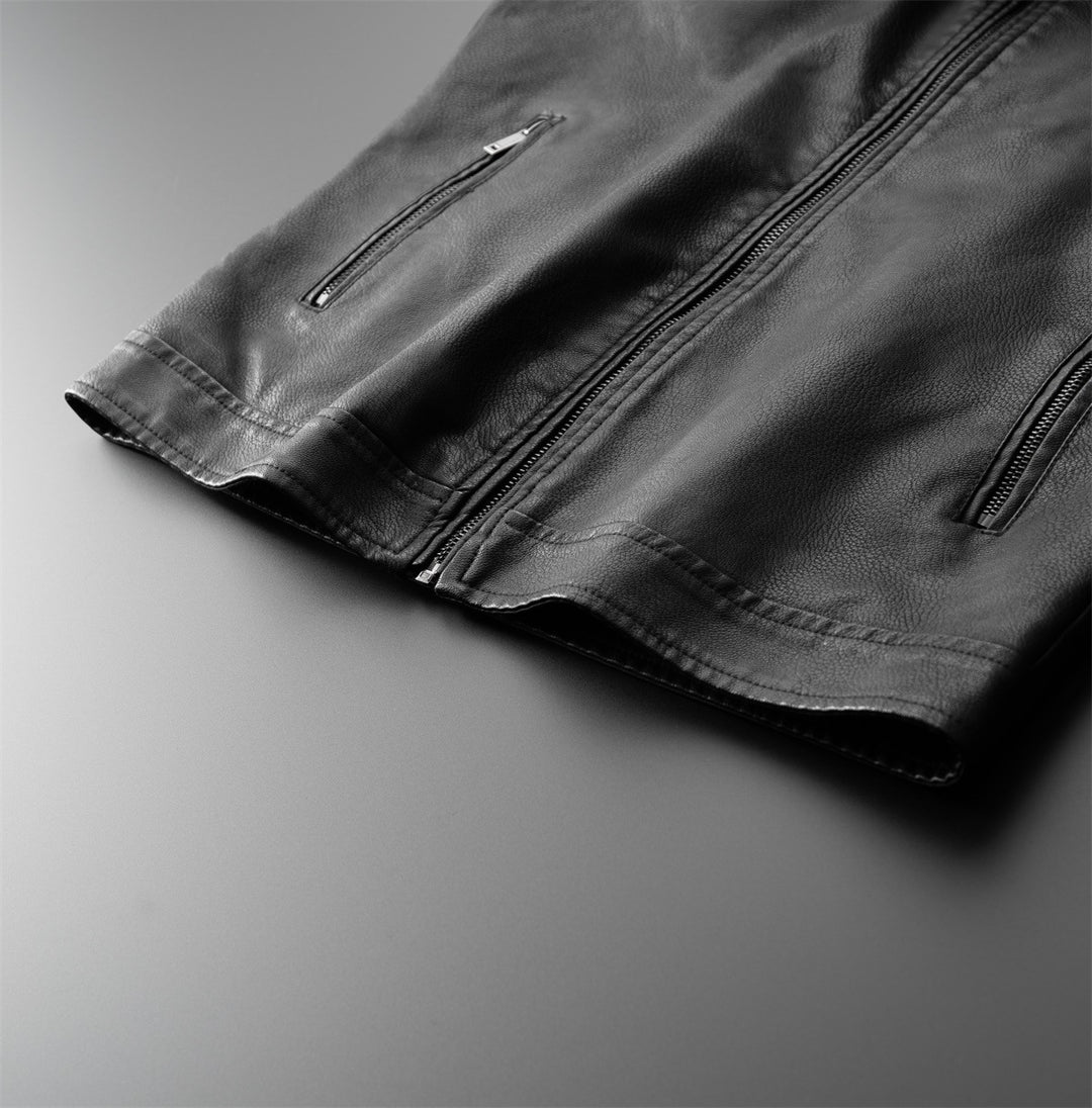 Herren Modische Lederjacke mit Steppnähten Drune