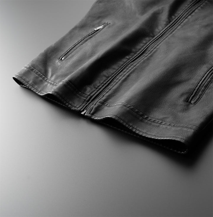 Herren Modische Lederjacke mit Steppnähten Drune