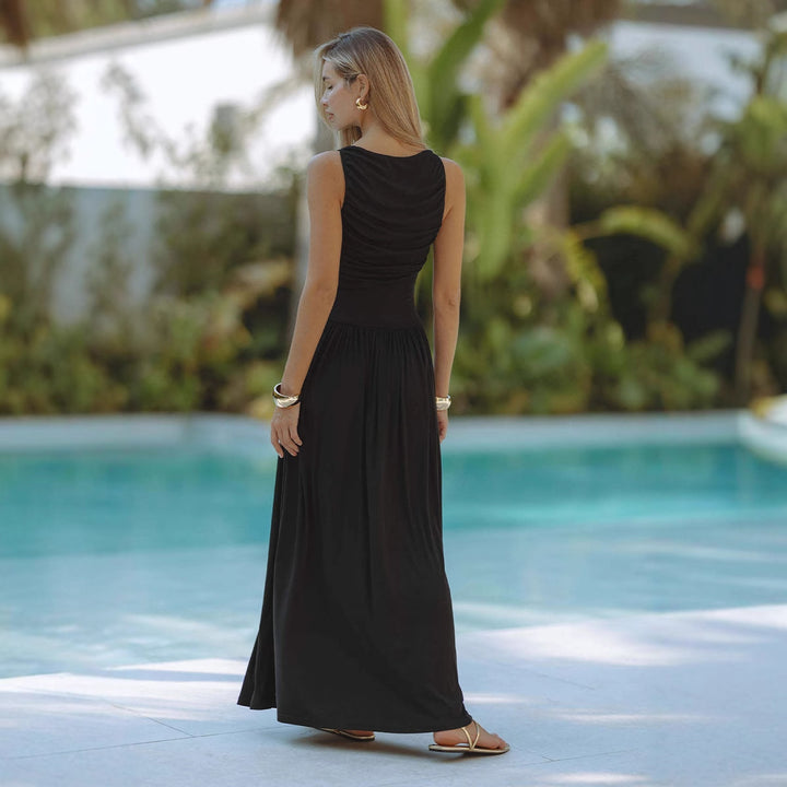 Damen Maxikleid mit figurbetontem Oberteil und fließendem Rock Drune