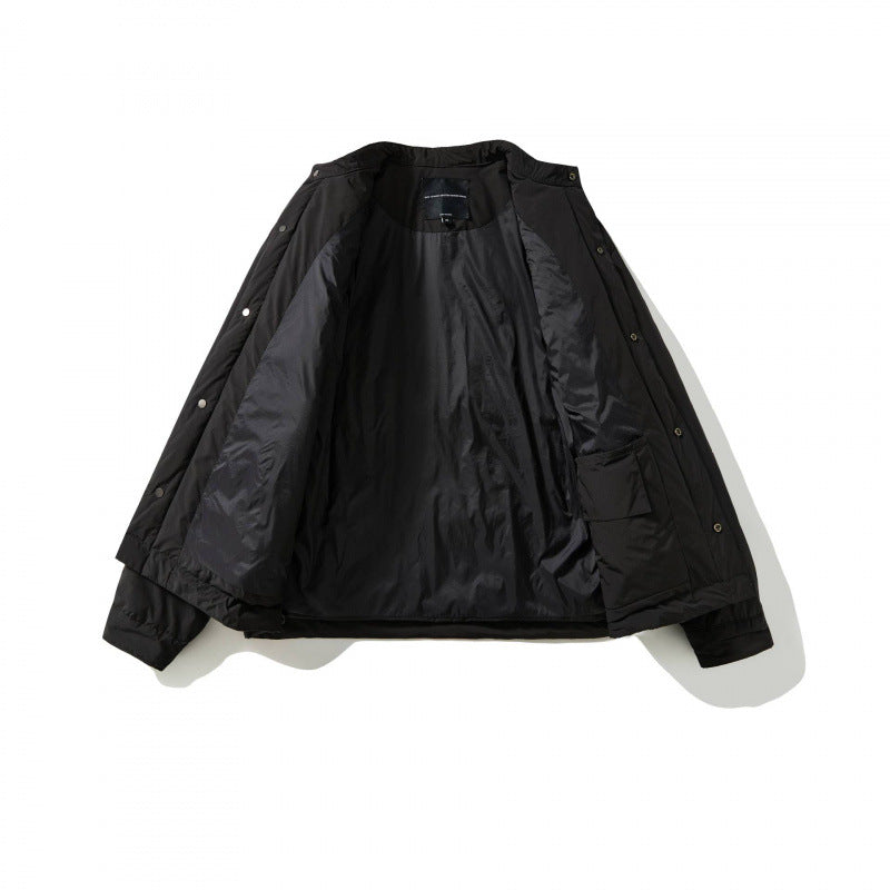 Unisex Boxy wattierte Kurzjacke mit Stehkragen und verdeckter Druckknopfleiste Drune