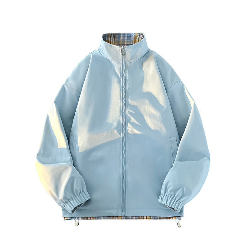 Damen lässige Windjacke mit kariertem Innenfutter und hohem Kragen Drune