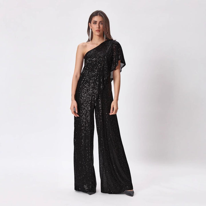 Damen Einseitiger Pailletten Jumpsuit mit weiter Hose Drune