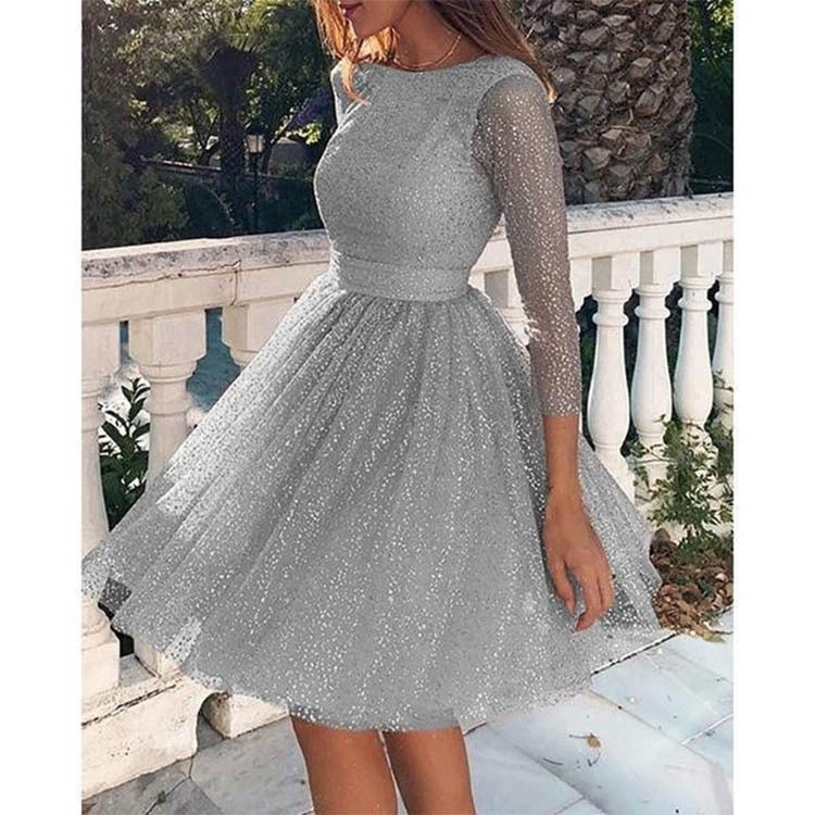 Drune | Sexy Elegante Druck Mesh V-Ausschnitt Abendkleid Kleider