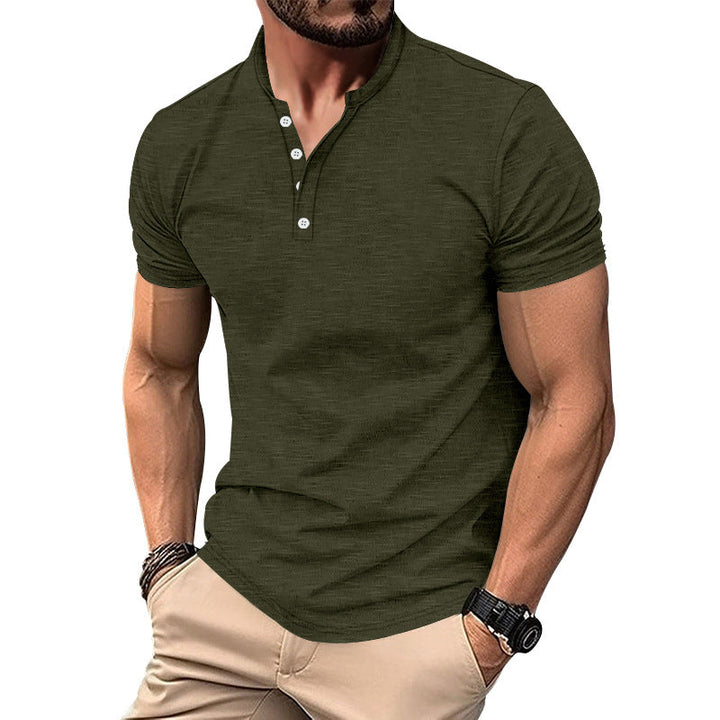 Herren Kurzarm-Henley-T-Shirt mit hochwertigem, atmungsaktivem Baumwollmix Drune