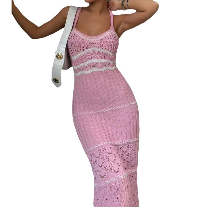 Damen Strick-Maxikleid mit raffinierten Häkelmustern und seitlichem Schlitz Drune