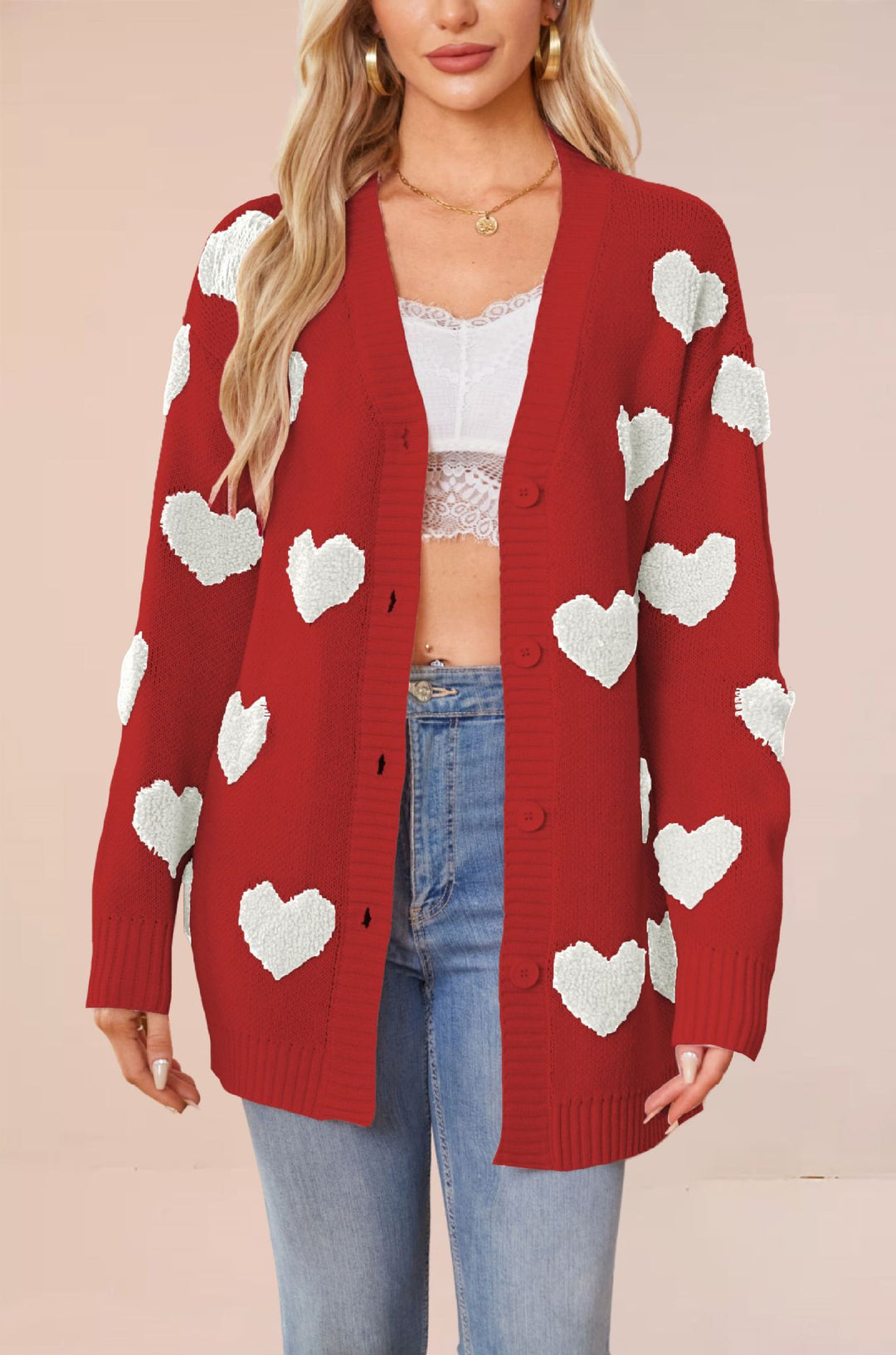 Damen Strickjacke mit Herzmuster und komfortablem Schnitt Drune