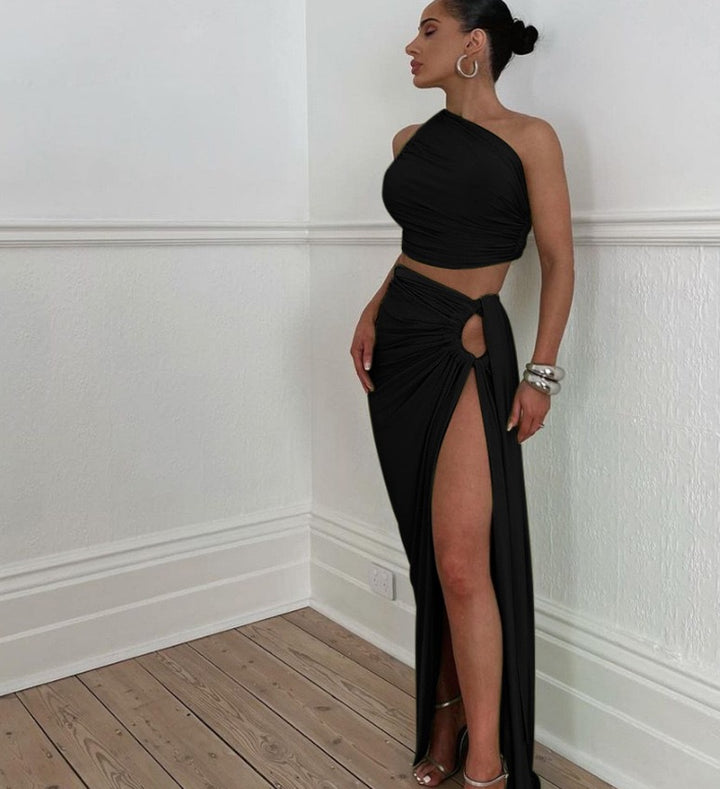 Damen Zweiteiliges Set mit knielangem Rock und Bardot-Oberteil Drune