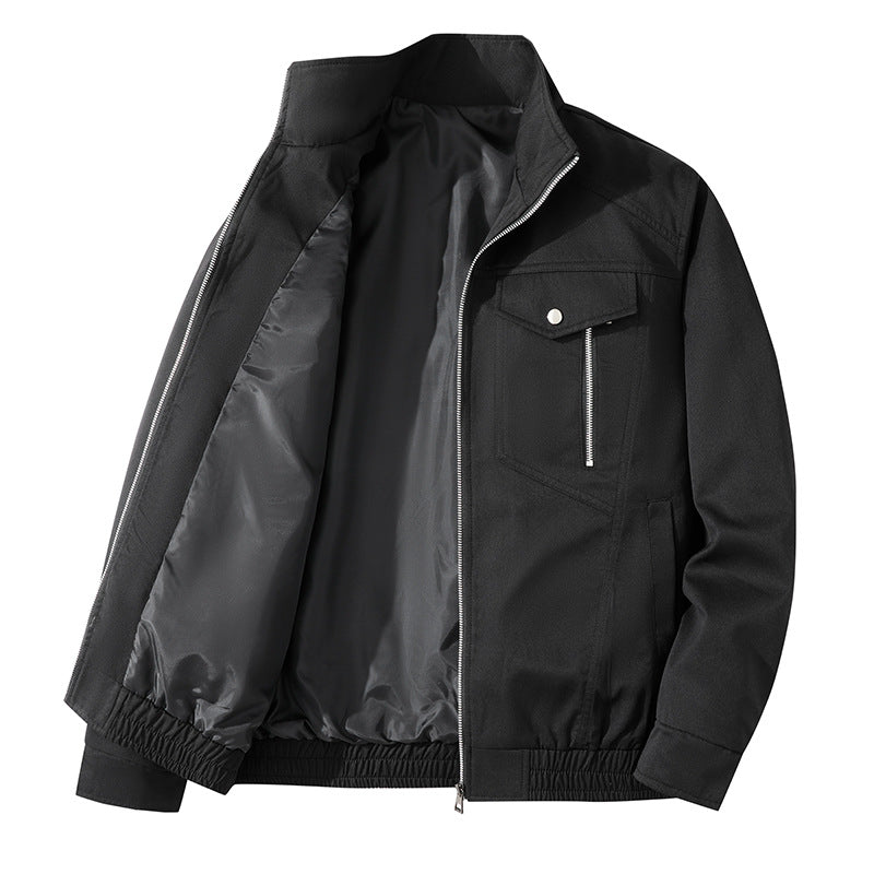 Men's  zip-front lightweight utility jacket with stand collar snap closure and chest zip pocket Drune