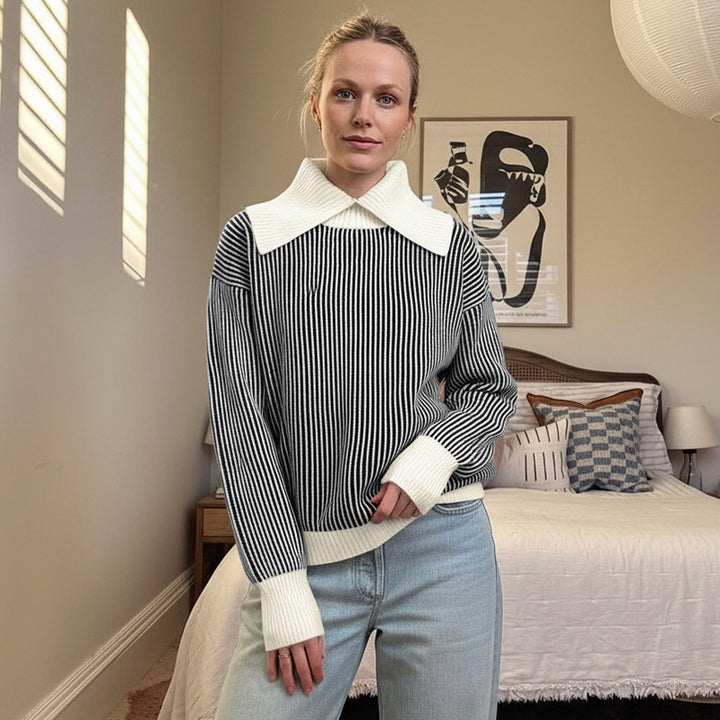 Damen Oversized Pullover mit Kragen Drune