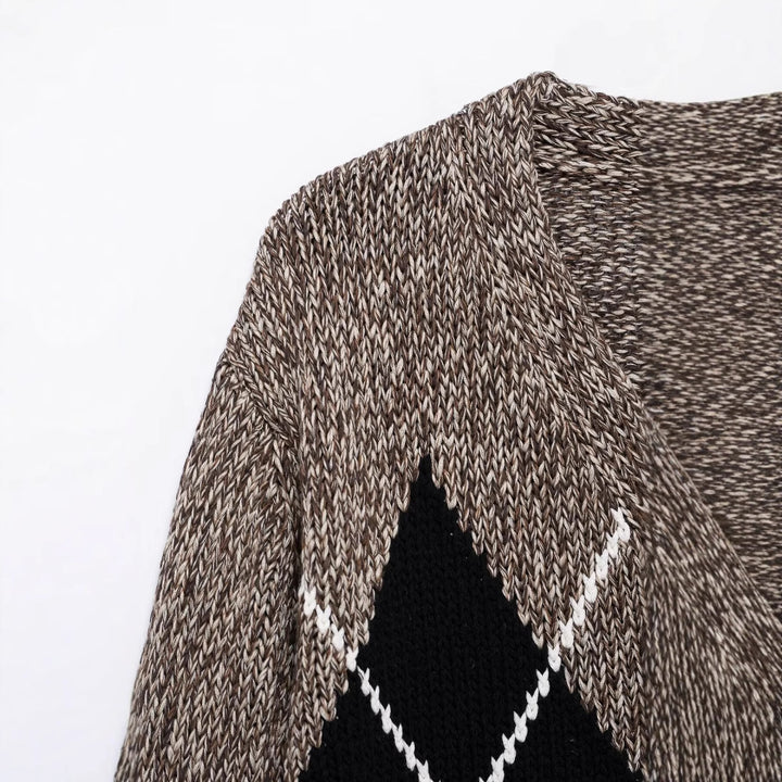 Damen modische Strickjacke im stilvollen Argyle-Muster Drune