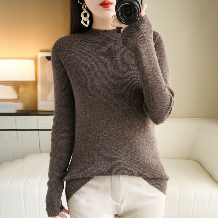 Damen Schmal geschnittener Stehkragenpullover aus leichtem Feinstrick mit feiner Rippenstruktur Drune