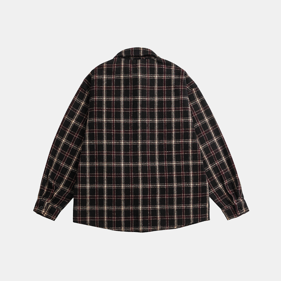 Unisex Oversize Karo-Hemdjacke im Boxy-Cut mit aufgesetzter Brusttasche und Soft-Flanell Drune