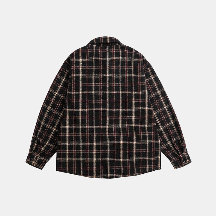 Unisex Oversize Karo-Hemdjacke im Boxy-Cut mit aufgesetzter Brusttasche und Soft-Flanell Drune