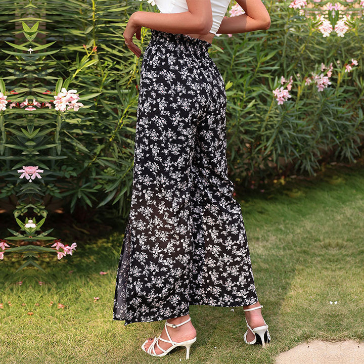 Damen Leichte Palazzo‑Hose mit elastischem Smokbund und zartem Blumenprint Drune