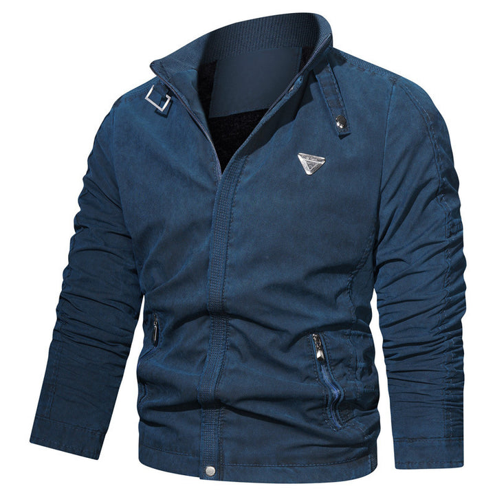 Herren Leichter Baumwollmix-Zipblouson mit Stehkragen und Reißverschlusstaschen Drune