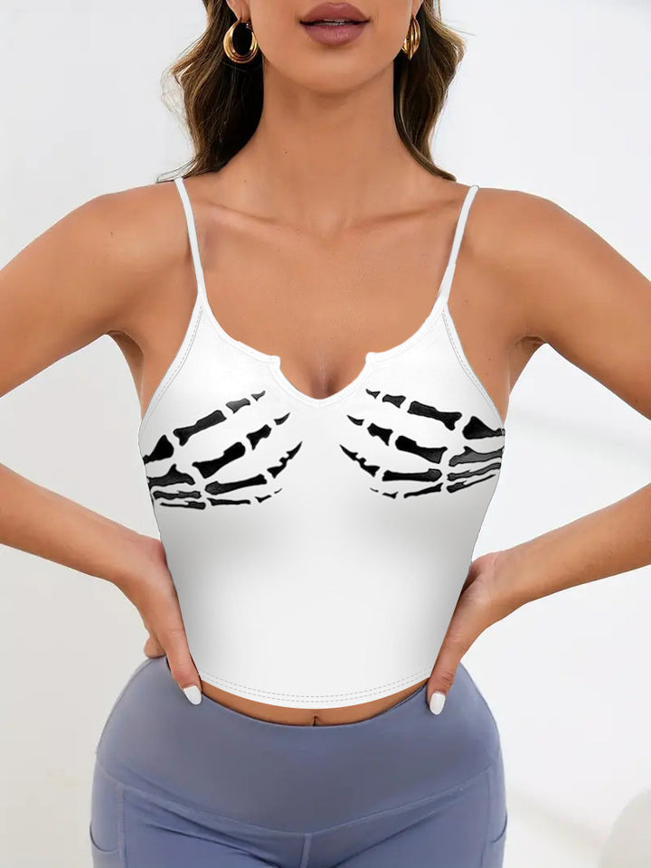 Damen Sportliches Crop-Top mit kreativem Skelett-Design Drune