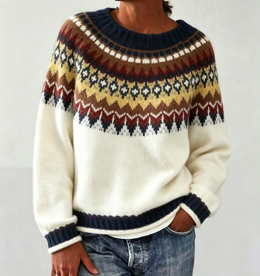 Damen Rundhalsausschnitt Norweger-Pullover mit Fair-Isle-Jacquard Drune
