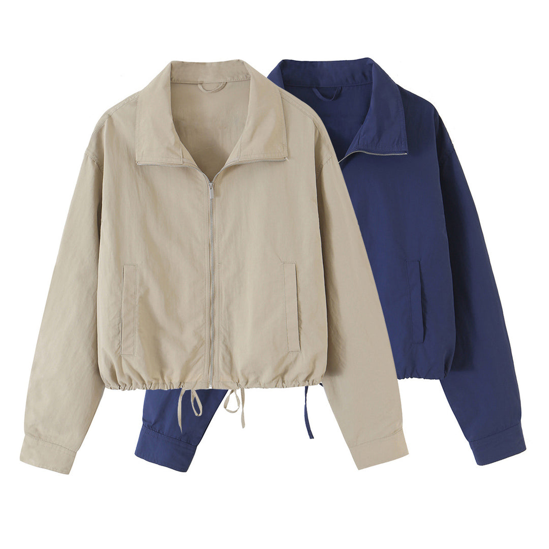 Damen Cropped-Übergangsjacke mit Tunnelzug und Stehkragen Drune