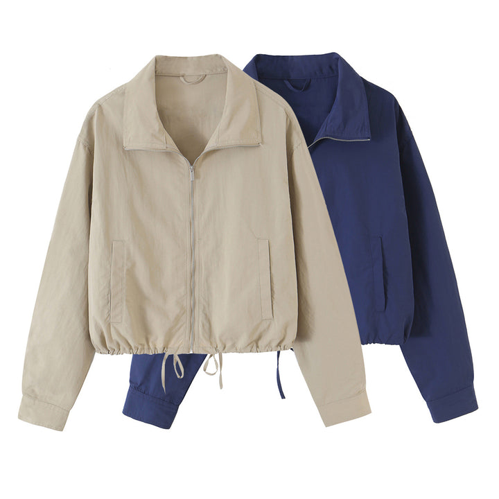 Damen Cropped-Übergangsjacke mit Tunnelzug und Stehkragen Drune