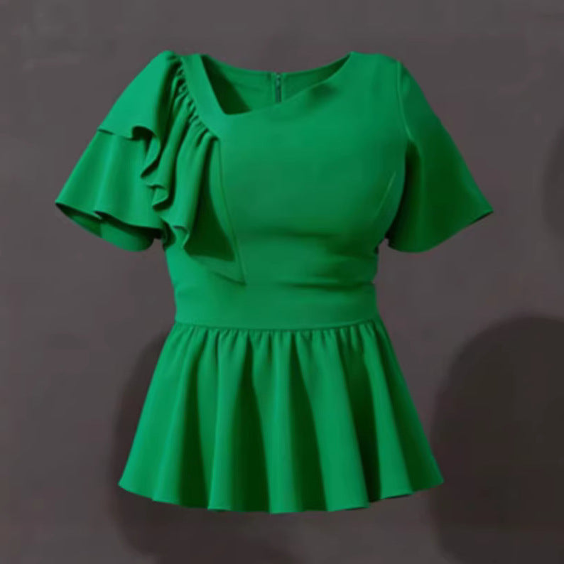 Damen Elegantes Rüschenoberteil mit fließendem Saum Drune