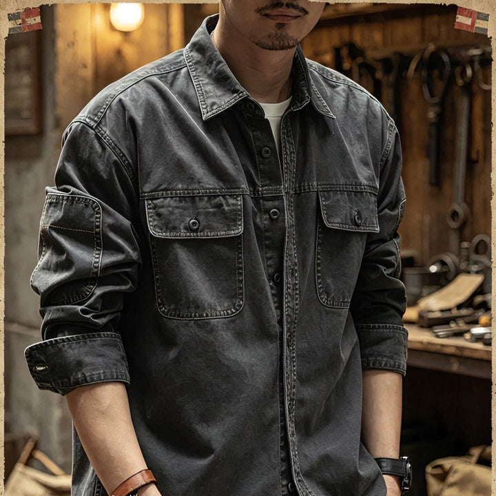 Herren Baumwoll-Utility-Overshirt mit Pattentaschen Drune