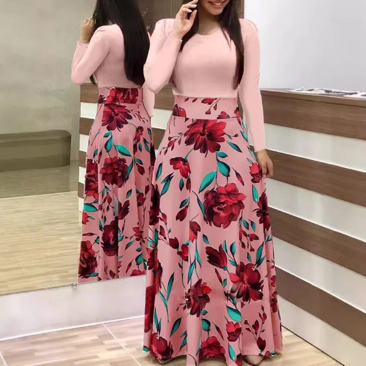 Damen Fließender Maxirock mit hoher Taille und großem Blumenprint Drune