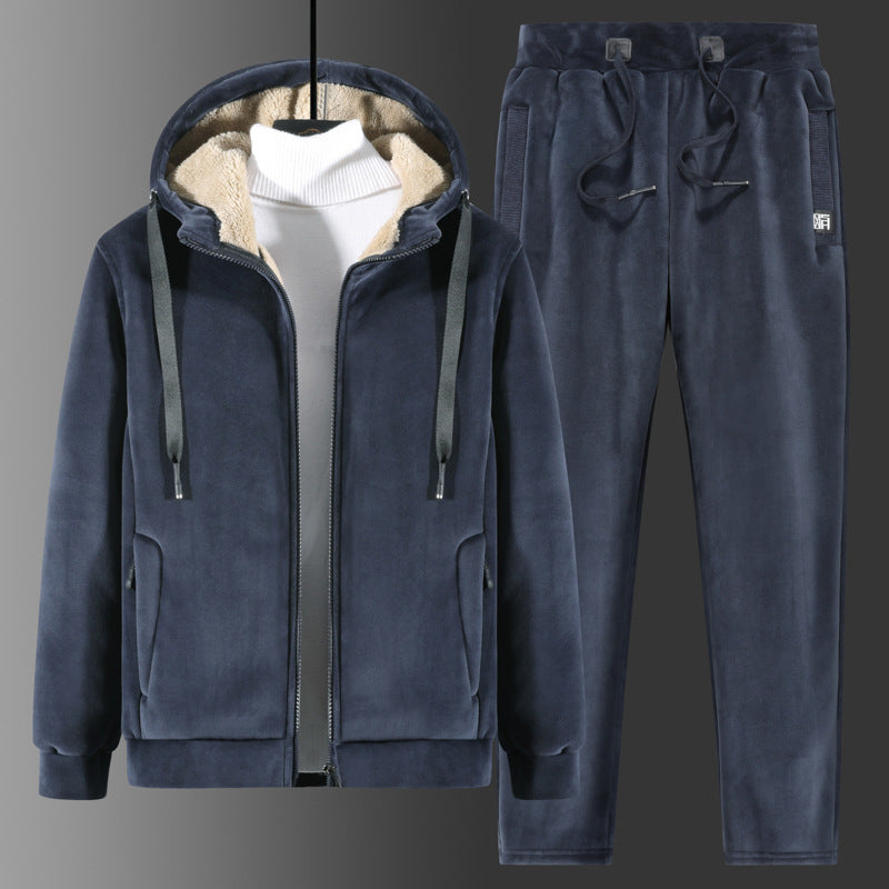 Herren Fleece-Freizeitanzug mit Kapuzenjacke und Thermo-Jogginghose Drune