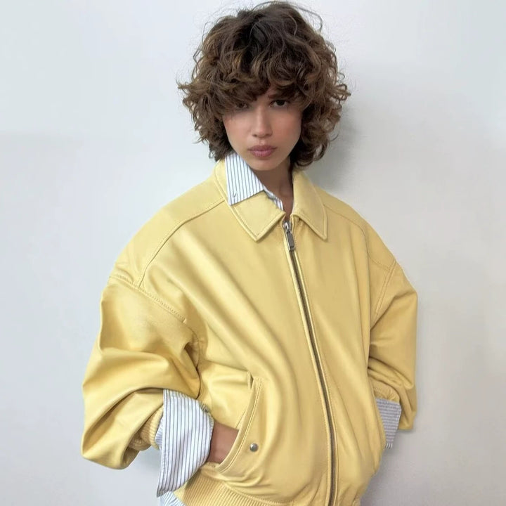Damen Boxy-Blousonjacke mit Reißverschluss, Rippbündchen und Hemdkragen Drune