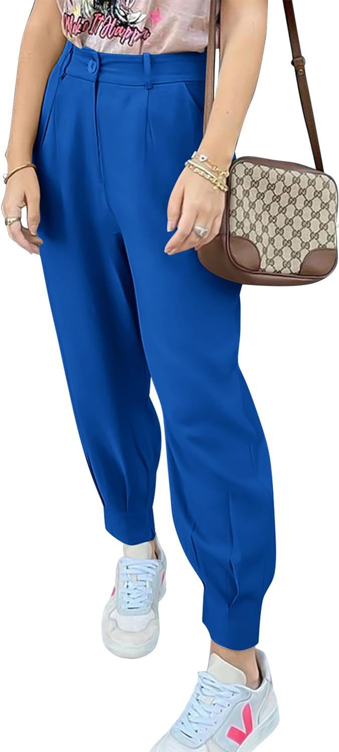 Damen elegante und modische High-Waist Hose mit Falten und seitlichen Taschen Drune