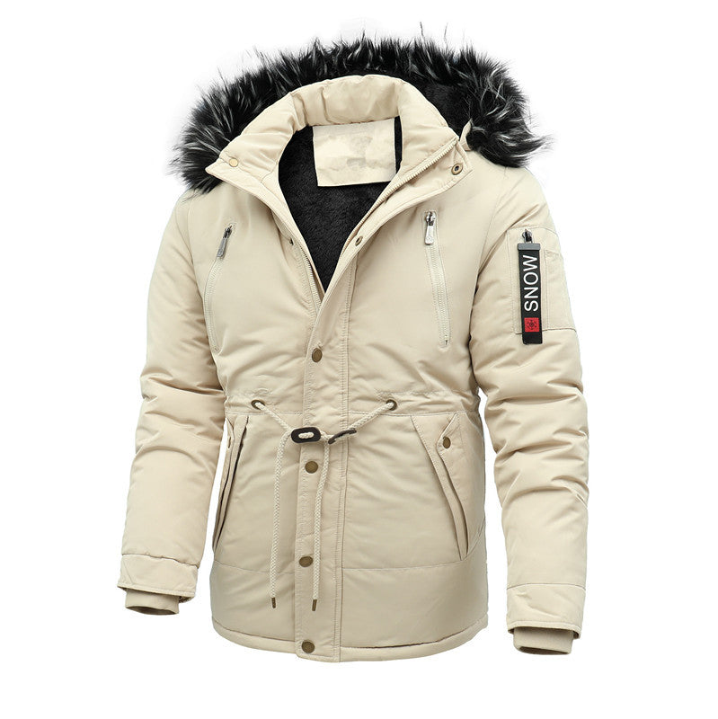 Herren Urbaner Thermoparka mit abnehmbarer Kunstpelzkapuze und Taillen-Kordelzug Drune