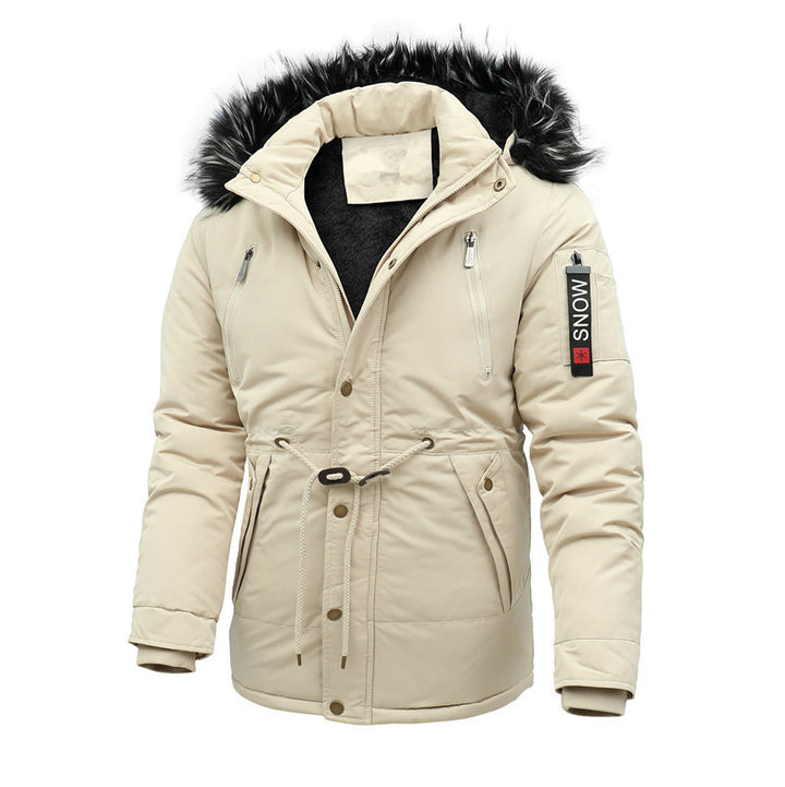 Herren Urbaner Thermoparka mit abnehmbarer Kunstpelzkapuze und Taillen-Kordelzug Drune
