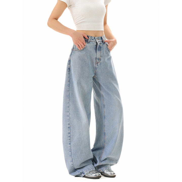 Damen Weite Cropped-Denim Culotte mit hoher Taille und Karottenform Drune