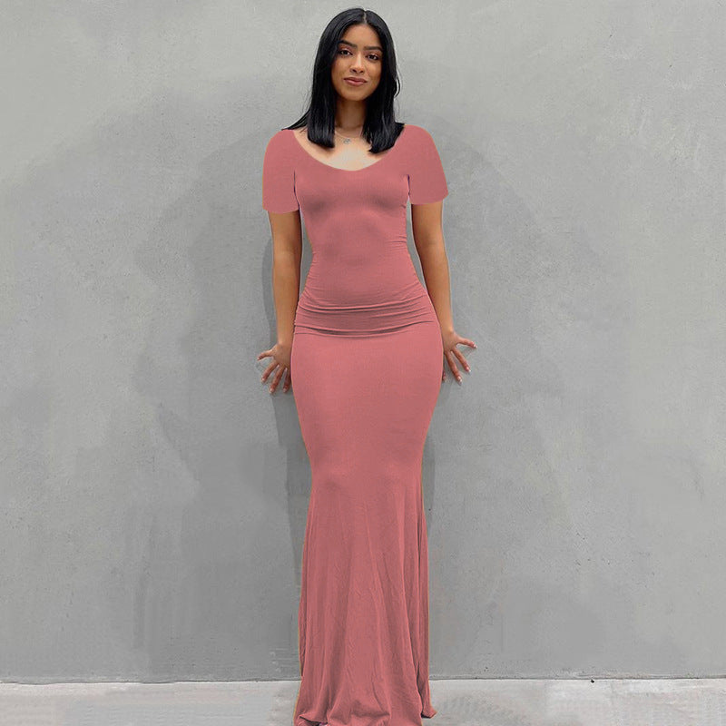 Damen Körperbetontes Maxi‑Jerseykleid mit taillierter Drapierung, langen Ärmeln und ausgestelltem Saum Drune