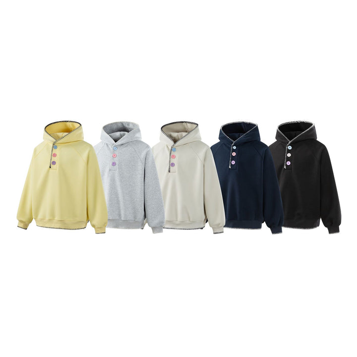 Damen Kapuzenpullover mit halber Knopfleiste, dekorativer Sattelnaht und Oversize-Schnitt Drune