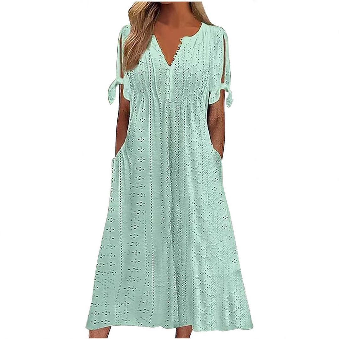 Damen Midikleid mit luftiger Stickdetails und praktischen Seitentaschen Drune