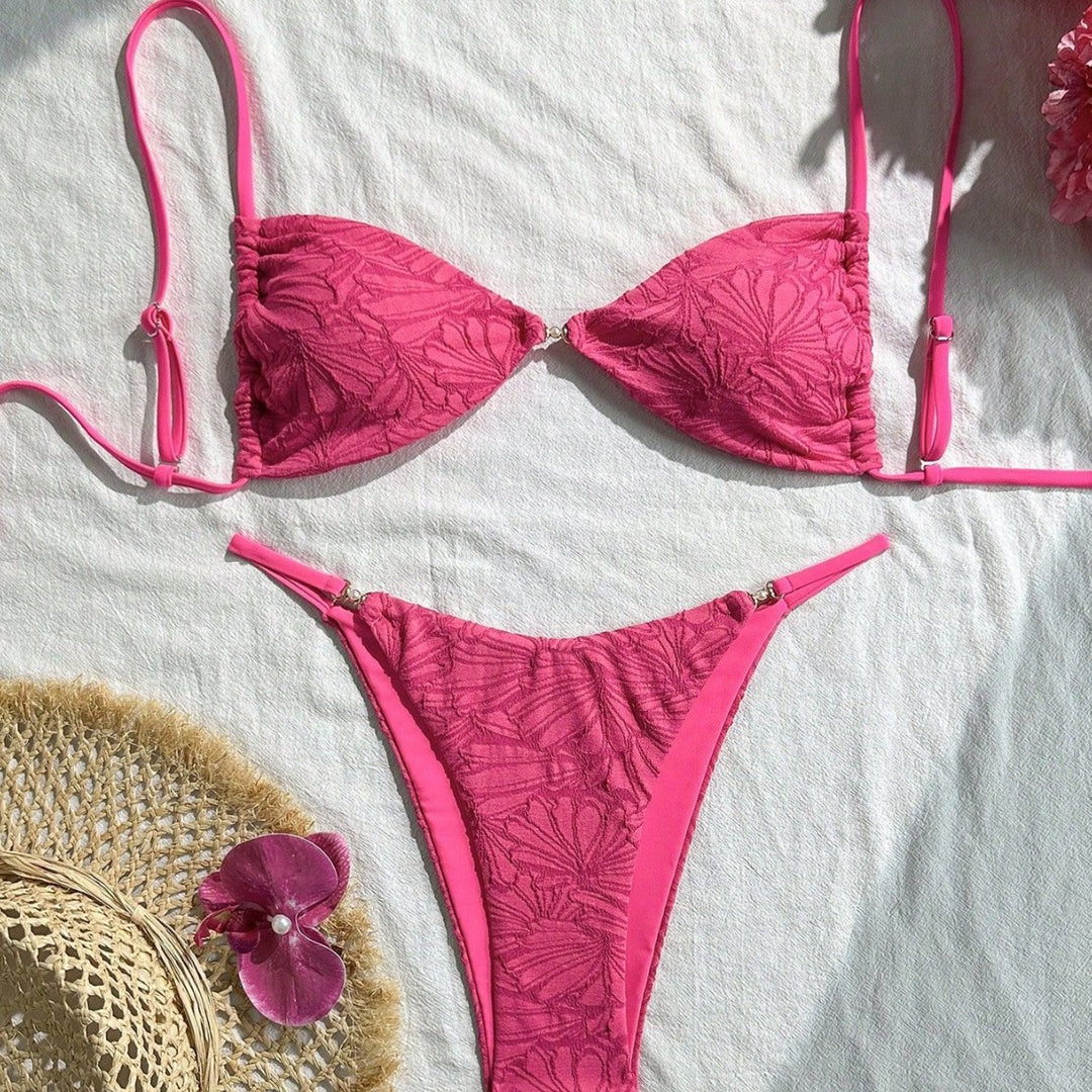 Damen Triangel-Bikini mit floralem Muster und verstellbaren Trägern Drune