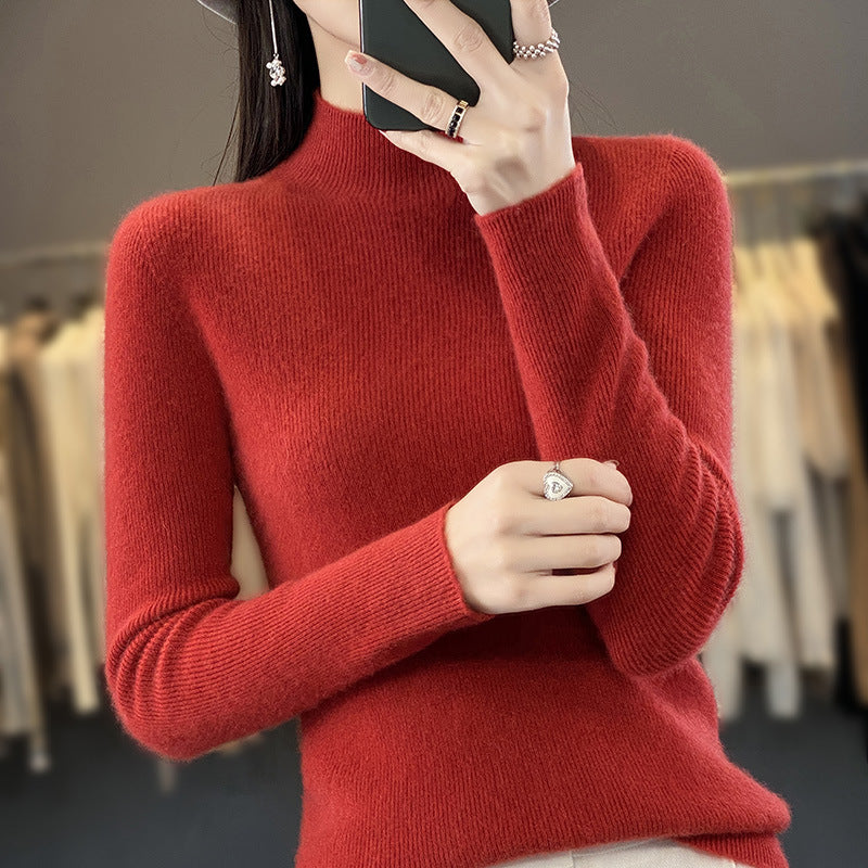 Damen Schlanker Feinstrick-Mockneckpullover aus feinem Angora‑Mix Drune
