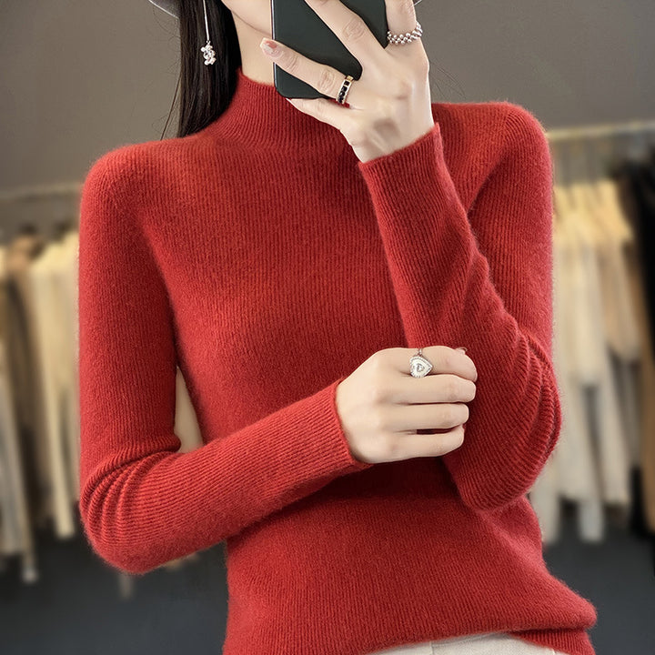 Damen Schlanker Feinstrick-Mockneckpullover aus feinem Angora‑Mix Drune