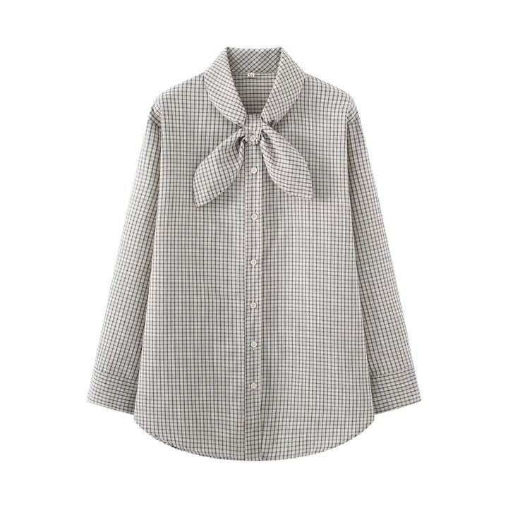 Damen Karierte Bluse mit Schleifenkragen und Oversize-Schnitt Drune