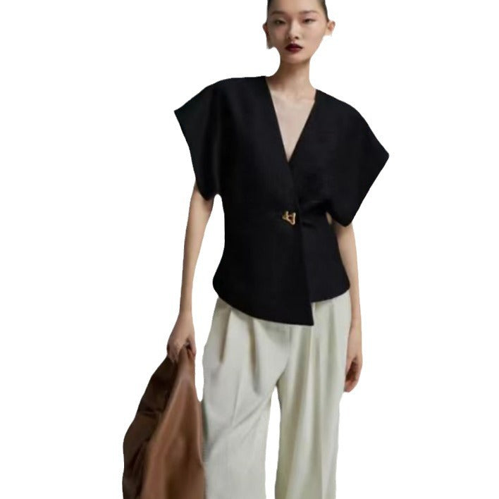 Damen Überwurfjacke mit weitem Schnitt und elegantem Knopf Drune